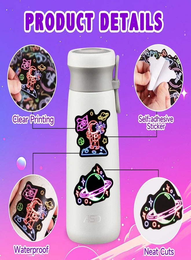 Robmoda 50 Pcs Neon Astronaut Stickers for Kids, Waterproof Space Sticker for Water Bottle, Vinyl Laptop Decals for Teens Girls Boys, Students Adults Sticker Pack - Image 2